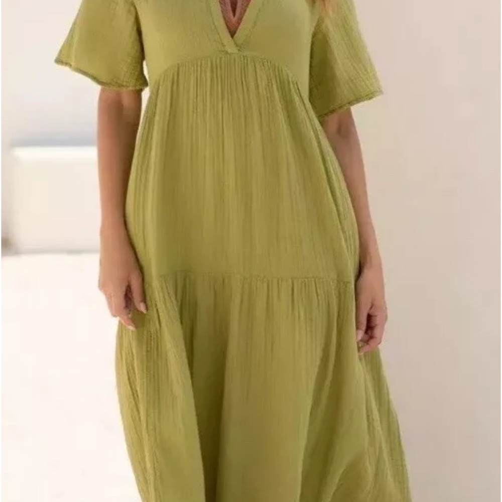 Anthropologie The Kallie Flowy Olive Green Maxi Dress XS Guaze New NWT BOHO HTF - Picture 5 of 12
